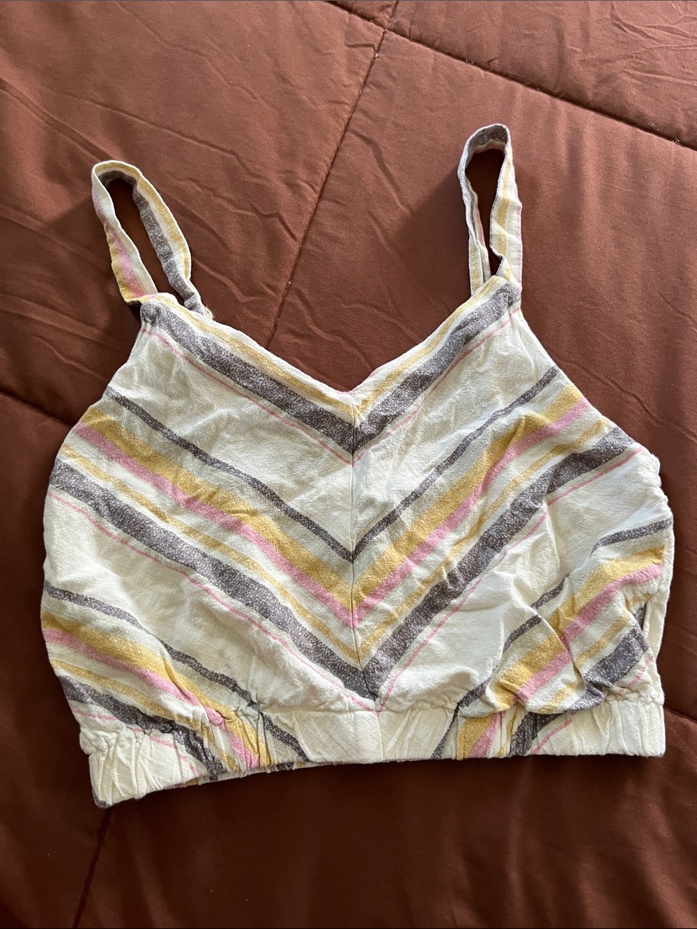 Lily Rose Striped V-Neck Crop Tank Top in White, Yellow, Pink, Gray